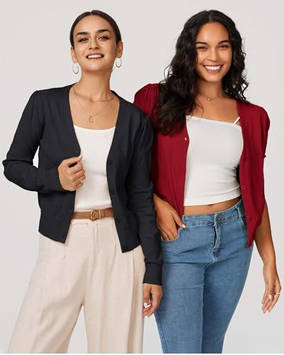 Image of Arach&Cloz Women's Soft Cropped Cardigan Casual Lightweight Shrug Sweater Tops