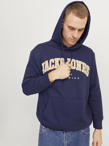 JACK & JONES Mens Jjecaleb Varsity Noos Pls Hooded Sweatshirt, Blazer Navy, 5XL UK - Image 7