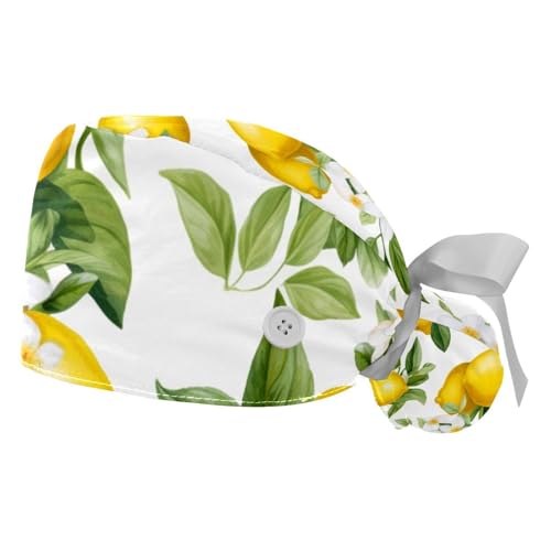 Anna Cowper 2 gorras de trabajo con banda para el sudor con botón, flores de limón, ajustable, unisex, con lazo trasero, gorra quirúrgica para enfermeras, Multicolor 12, Medium Anna Cowper 2 gorras de trabajo con banda para el sudor con botón, flores de limón, ajustable, unisex, con lazo trasero, gorra quirúrgica para enfermeras, Multicolor 12, Medium