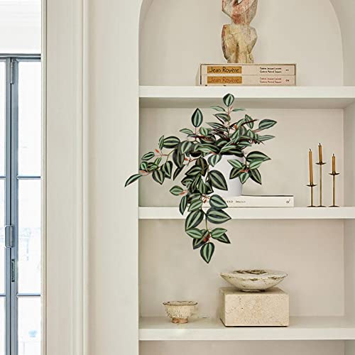 Gnflus Fake Plants, 20 Inch Artificial Hanging Plant In Ceramic Pot Faux Peperomia Watermelon Vine Potted For Home Bedroom Office Table Shef Indoor Outdoor Decor - Style 2 #TOP4