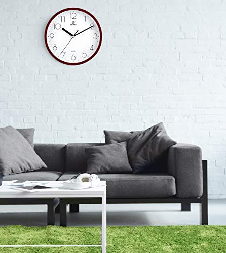 Laigoo Silent Wall Clock Non-Ticking, 10 Inch Modern Wall Clock, Quartz Movement, Analog Wall Clock With 2 Aa Batteries (Red Wood Grain) #TOP2