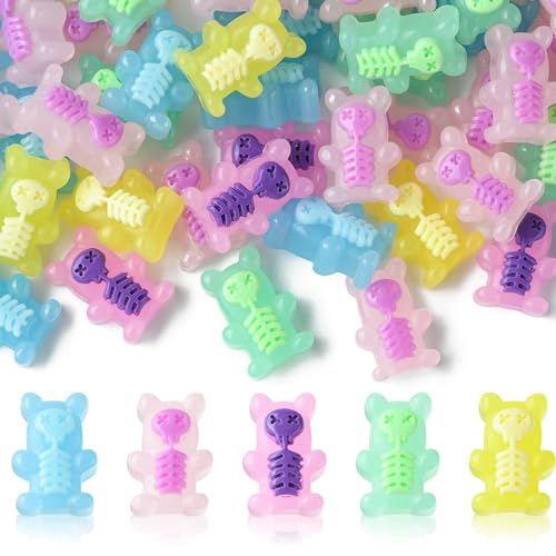 Ipotkitt 100 Pcs No Hole Candy Gummy Bear Charms Cabochons Flatback Skeleton Bears Colorful Beads for DIY Jewelry Crafts Mobile Phone Case Accessories