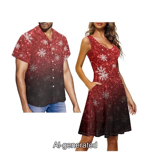 Image of Dreaweet Summer Dresses for Women A-Line Sleeveless Flowy Sun Dresses,Men's Casual Button-Down Shirts,Couple Matching Outfits