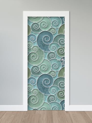 Adesivo para porta de madeira ou vidro, relevo, vitral, tons verde, ABSTRATO RÚSTICO 1 (P - 73x213 c
