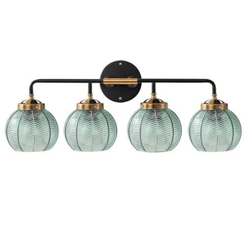 Qufute 4-Lights Bathroom Light fixtures Glass Vanity Light Green Bathroom