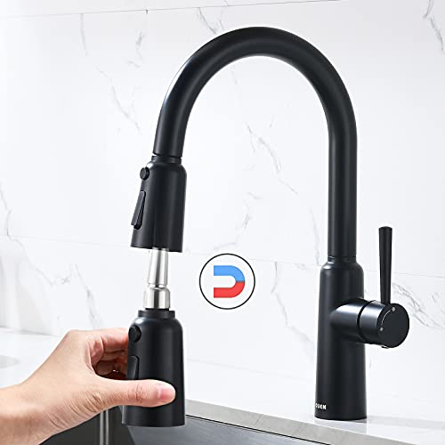 Review Discount Bar Sink Faucet,Kitchen Faucet Magnetic with Pull Down Sprayer for Single Sink,Bar Brass Faucet One Hole for RV Campers Sink Small Faucets for Farmhouse Lavatory (Black-M1)