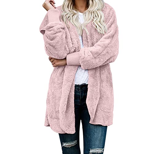 Momker Winter Coats For Women Plus Size Winter Warm Faux Fur Fleece Jacket Sherpa Lined Zip Up Fluffy Hoodies Cardigan(Pink,Xxxxx-Large) #TOP1