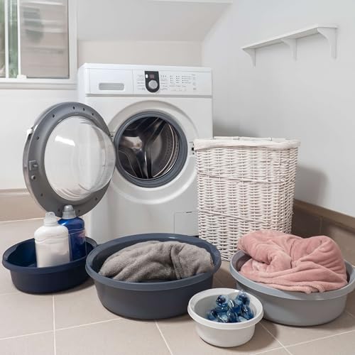 KADAX Matte Plastikwaschschüssel, Kunststoffschüssel, Runde Spülschüssel, Robuste Waschschüssel, Haushaltswasserschüssel für Badezimmer, Allzweck-Wanne (Dunkelgrau, 9L)