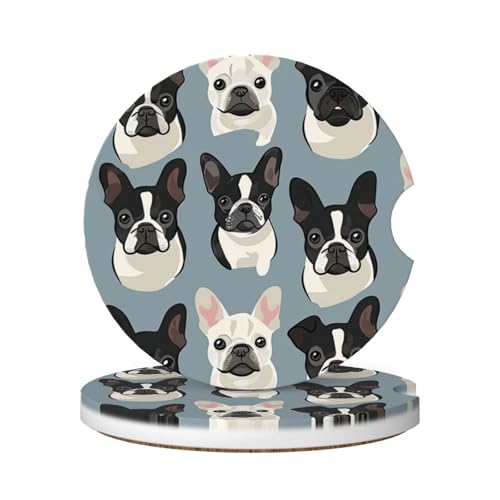 2pcs posavasos de cerámica para auto French Bulldog miniatura 1