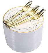 100-Piece Gold Dessert Plate Set With Forks & Napkins - 7.5" Disposable Plastic Plates For Weddings, Parties