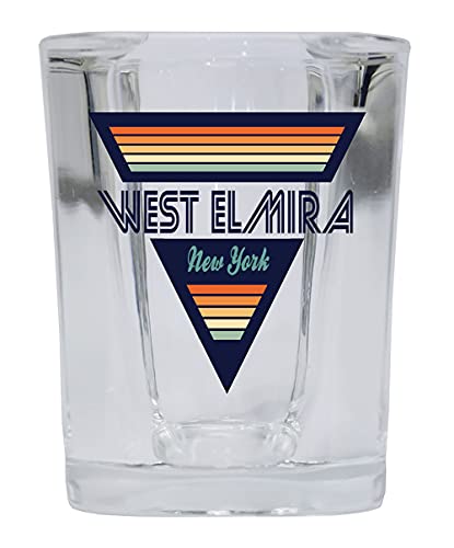 R and R Imports West Elmira New York 2 Ounce Square Base Liquor Shot Glass Retro Design