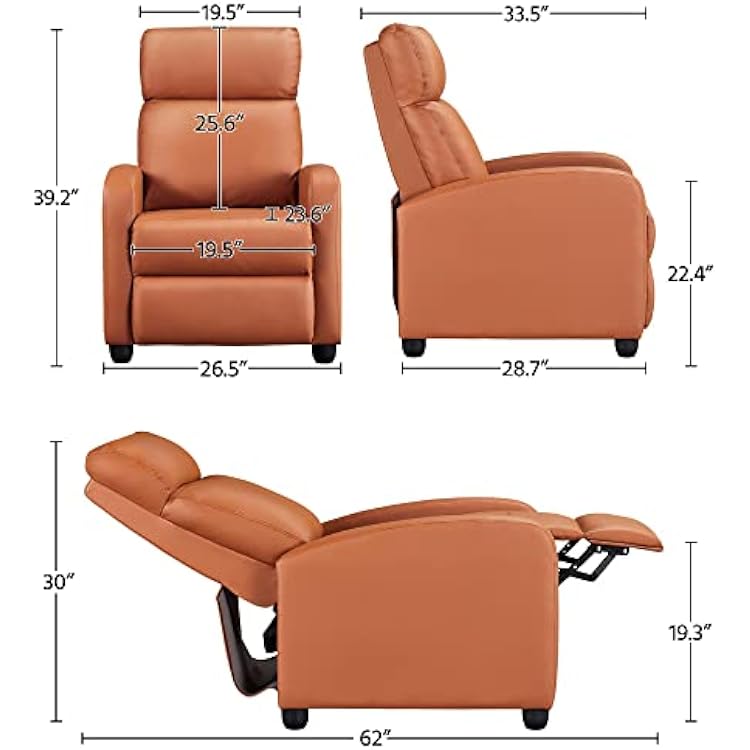 Yaheetech Home Theater Seating Faux Leather Recliner Chair Modern Single Living Room Reclining Sofa with Pocket Spring Tan