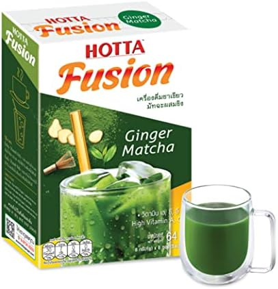 HOTTA Fusion Ginger Matcha Soothe Sore Throat Healthy High Vitamin A C E Boost Immunity Low Calories Japanese Green Tea Enjoy Hot or Cold, 8 Sachets