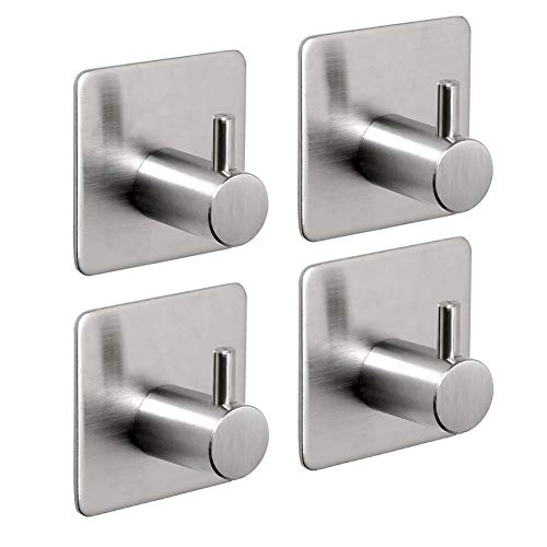 4 Piezas Ganchos Adhesivos para Pared, Sunshine D Perchero Pared de Acero Inoxidable de Cocina Baño Colgadores de Puerta Organizador para Familia y Oficina (5 KG Max)