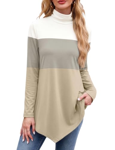 Image of JUSTFASHIONNOW Turtle Neck Shirts for Women Long Sleeve Fall Tunic Tops