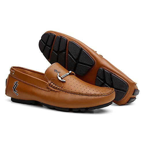 Mocassim Masculino Em Couro Legitimo - Ancora Cor:Laranja;Tamanho:44