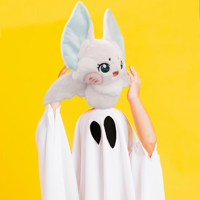 Image of Furry White Bat Plush Pillow Soft Gothic Halloween Bat Stuffed Gifts /13.7''