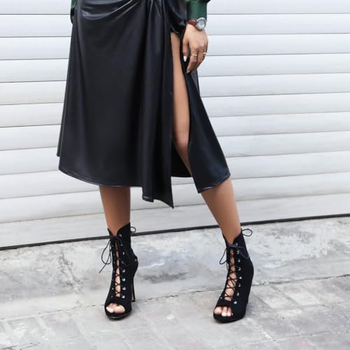 YKXLM Peep Toe Booties Latin Dance High Heel for Women Salsa Professional Practice Dance Shoes2