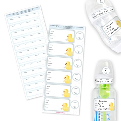 Mabels Labels Baby Bottle Labels 24 Customizable Write-and-Wipe Name Labels for Daycare Milk Storage & Bottles Reusable Dishwasher Sterilizer & Microwave Safe Rubber Ducky
