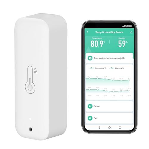 WLAN Thermometer Hygrometer, Intelligente Temperatur und Luftfeuchtigkeit sensor Messgerät mit Fernüberwachungs App, Innentemperatur Feuchtigkeitssensor mit Datenspeicher Export, kompatibel Alexa.1PCS