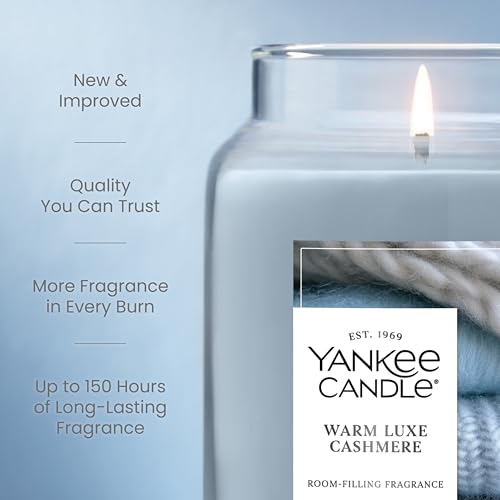 Yankee Candle Large Jar Scented Candle with up to 150 Hour Burn Time, Premium Plant Wax Blend for Consistent Burn, 22 oz Jar Candle with Room Filling Fragrance, Warm Luxe Cashmere