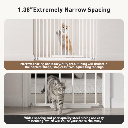 86.6" Extra Tall Cat Gate for Doorway, 27.6"-38.6" Adjustable Height Pet Gate with Walk-Through Door, Pressure Mounted No Drilling, 1.38" Narrow Gap Dog Gate Indoor for Stairs, Hallways, Cats & Dogs by MALOROY - Used condition - Image 4