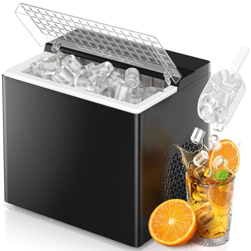 Portable Ice Maker Countertop, 26 lbs in 24 Hrs, 9 Ice Cubes Ready in 6 Mins, Self Cleaning & Timing, Compact Counter Top Bullet Ice Maker with 2.5L Basket & Scoop for Home, Kitchen, Camping, RV