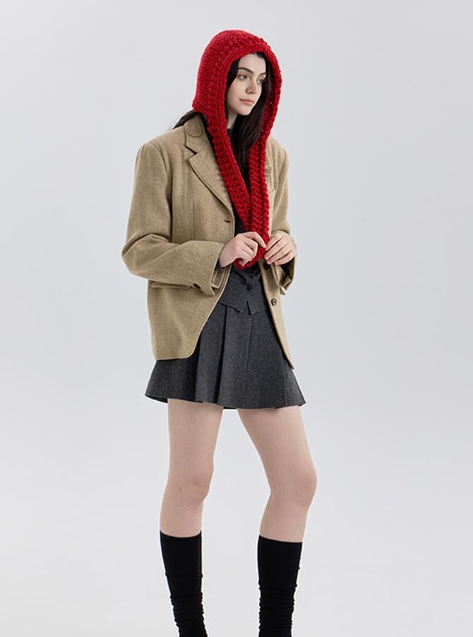 Women Chuncky 2-in-1 Hat and Scarf Thicken Winter Hat with Ear Flap Warm Balaclava Windproof Neck Warmer Scarf Cape Trendy - Image 2