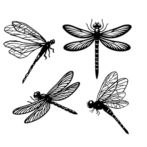 BFORXRO Metal Dragonfly Wall Art Decor - Black Iron line Outdoor Indoor Decor, Gift for Metal Decor Lovers Who Appreciate Minimalist Art 4 Piece Set