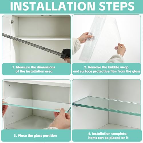 4 PCS Glass Medicine Cabinet Shelves Replacement, Thcik Glass 13 Inch Bathroom Cabinet Shelf Replacement, Medicine Shelves Suitable for Living Room Bathroom Kitchen Wall Mounted and Hanging Cabinets