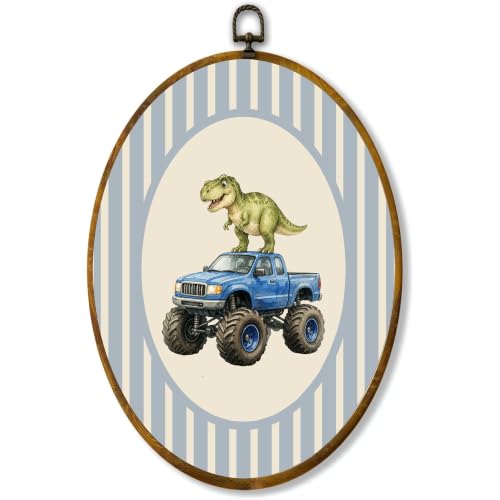 zewepri Dinosaur Truck Oval Wall Art, Kids Room Decor