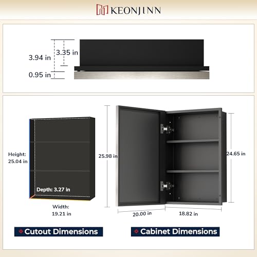 Image of Keonjinn 20 inch x 26 inch Brushed Nickel Medicine Cabinet with Mirror, Aluminum