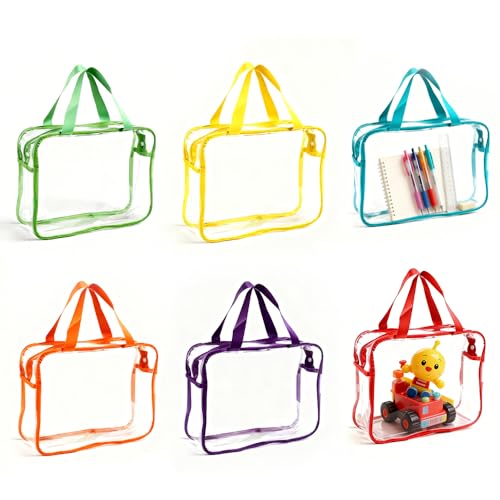 6 Colors Clear Toy Storage Bags, 11.8 x 8.6 Inch Clear PVC Toy Storage Bags, PVC Organizing Bags with Zipper, Waterproof Toy Organizing Bags with Handle for Building Blocks Puzzle Pretend Play Toys