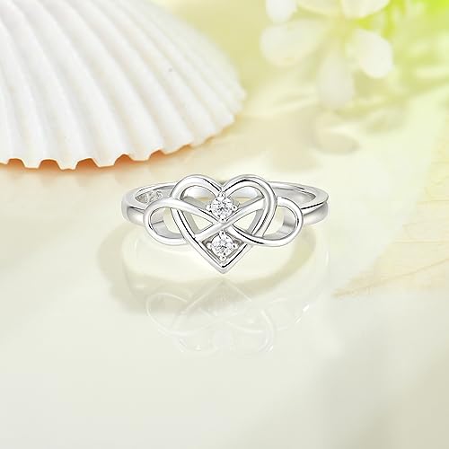 925 Sterling Silver Rings for Women Infinity Heart Promise Ring Love Knot Ring with Cubic Zirconia Jewelry Annivsary Christmas Gifts Size 5-103