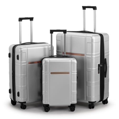 3-piece Suitcase Set, 20in 24in 28in, Suitcase, Luggage, Expandable, Silicone Handle, Separation Compartment, Inner Iron Outer Aluminum Trolley Case, Universal Wheels, TSA Combination Lock, Silver