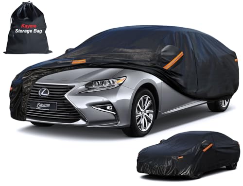 Image of Kayme 7 Layers Car Cover Custom Fit for Lexus ES 300 330 350 (2015-2025) Waterproof All Weather for Automobiles, Outdoor Full Cover Rain Sun UV Protection.Black