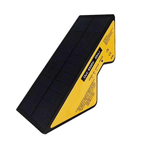 Électrificateur de clôture électrique solaire, alimenté 1KM 0,02 Joules à faible impédance, sortie jusqu'à 6,5KV Chargeur de clôture électrique pour clôtures temporaires de jardin, bétail et animaux d