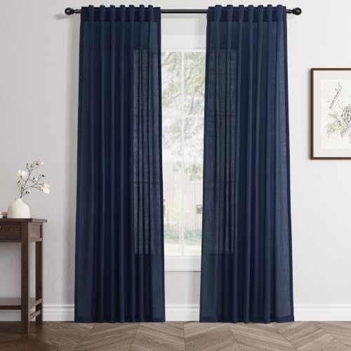 Jowels Navy Linen Curtains 82 Inch Long 2 Panels for Living Room