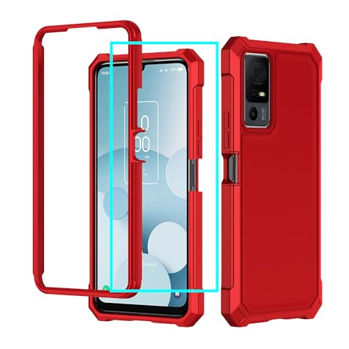 for Jitterbug Smart 4 Case/TCL 40XL/TCL 40T/TCL 505 Phone Case with Screen Protector Frosted PC Back Front Soft Silicone Bumper Military Grade Protection Cover for Jitterbug 4/TCL 40 XL/TCL 40 T Red