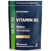 Vitamin B5 Pantothensäure 500mg | 3 Monate Vorrat | Hochdosiert | 90 Vegan Tabletten | Pantothenic Acid | Horbaach