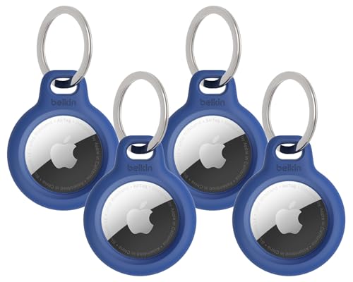 Belkin F8W973 AirTag Case with Key Ring (Secure Holder Protective Cover for Air Tag with Scratch Resistance Accessory) - Blue (Pack of 4)