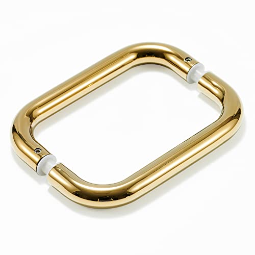 Ranbo Hardware 8" Back To Back Commercial Grade-304 Stainless Steel Push Pull Door Handle Compatible With 1/4" To 1/2" Thickness Glass Door For Frameless Shower Doors. Polished Gold Finish #TOP9