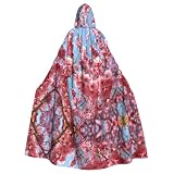 VERSlEH Cherry Blossomsunisex Adult Print Hooded Cloak - One Size Fits All, Stylish And Comfortable - Perfect For Halloween And Cosplay Events