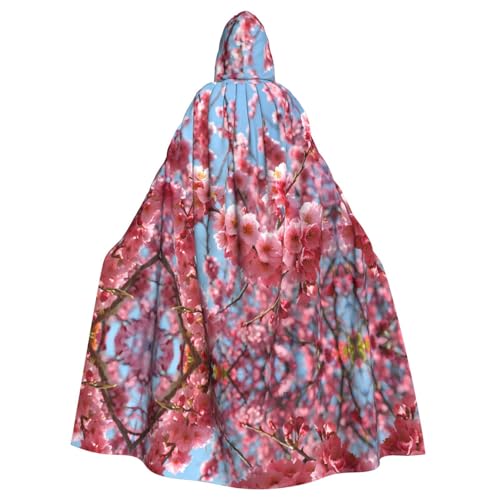 VERSlEH Cherry Blossomsunisex Adult Print Hooded Cloak - One Size Fits All, Stylish And Comfortable - Perfect For Halloween And Cosplay Events