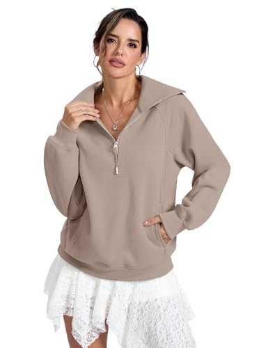EasyGala Womens Fleece Lined Sweatshirts Oversized Half Zip Warmth Pullover with Pocket Trendy Long Sleeve Going Out Tops Winter Outfits Clothes 2025 Coffeegrey X-Large — view 3