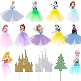 Princesa Decoracion Tarta,14 piezas Princesa Cupcake Toppers, decoración de pastel de tarjeta de Princess, Temática Princesa En Forma de Pastel Toppers Decoración de Fiesta Para Niña
