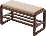 Panca per scarpe a 2 livelli in legno massello con cuscino sgabello da ingresso resistente elegante scarpiera moderna soggiorno scarpiera (dimensioni: 80 cm Colore: A)