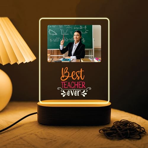 Image of Giftplease Customized LED Photo Frame Gift for Teacher Personalized Wooden Frame with LED Light Thank You, Farewell, retirement gift for teacher Custom Name /Text Engraved Frame CS 09