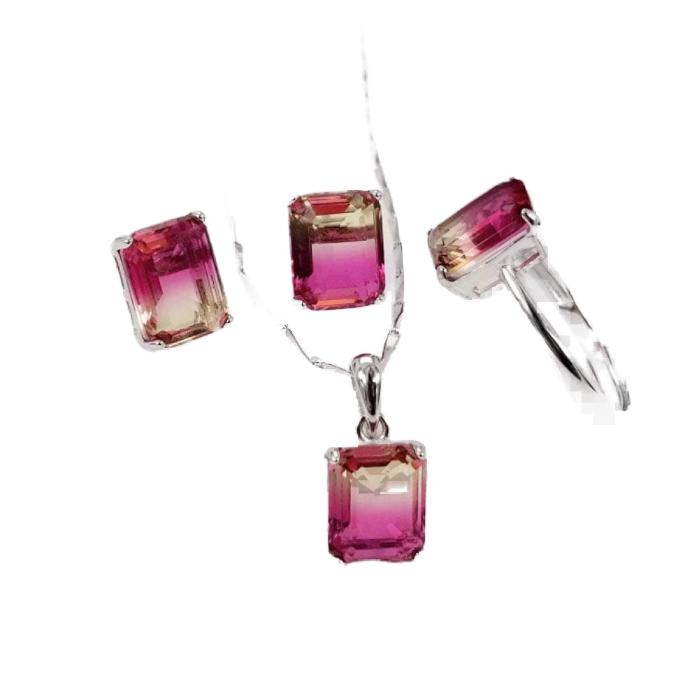 Ensemble de bijoux pour femmes en argent S925 et cristal carré rouge - 2