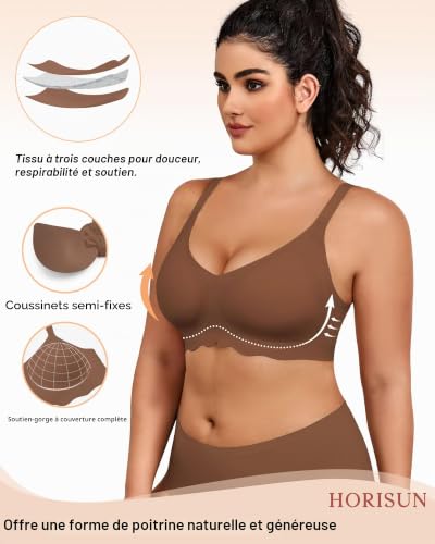 HORISUN Soutien-Gorge sans Armature, sans Couture, Bande Jelly 3D, Push-up Ultra Maintien, Anti-bourrelets sous Les Bras, Parfait pour Le Sommeil, Le Yoga et Tous Les Jours – vue 3